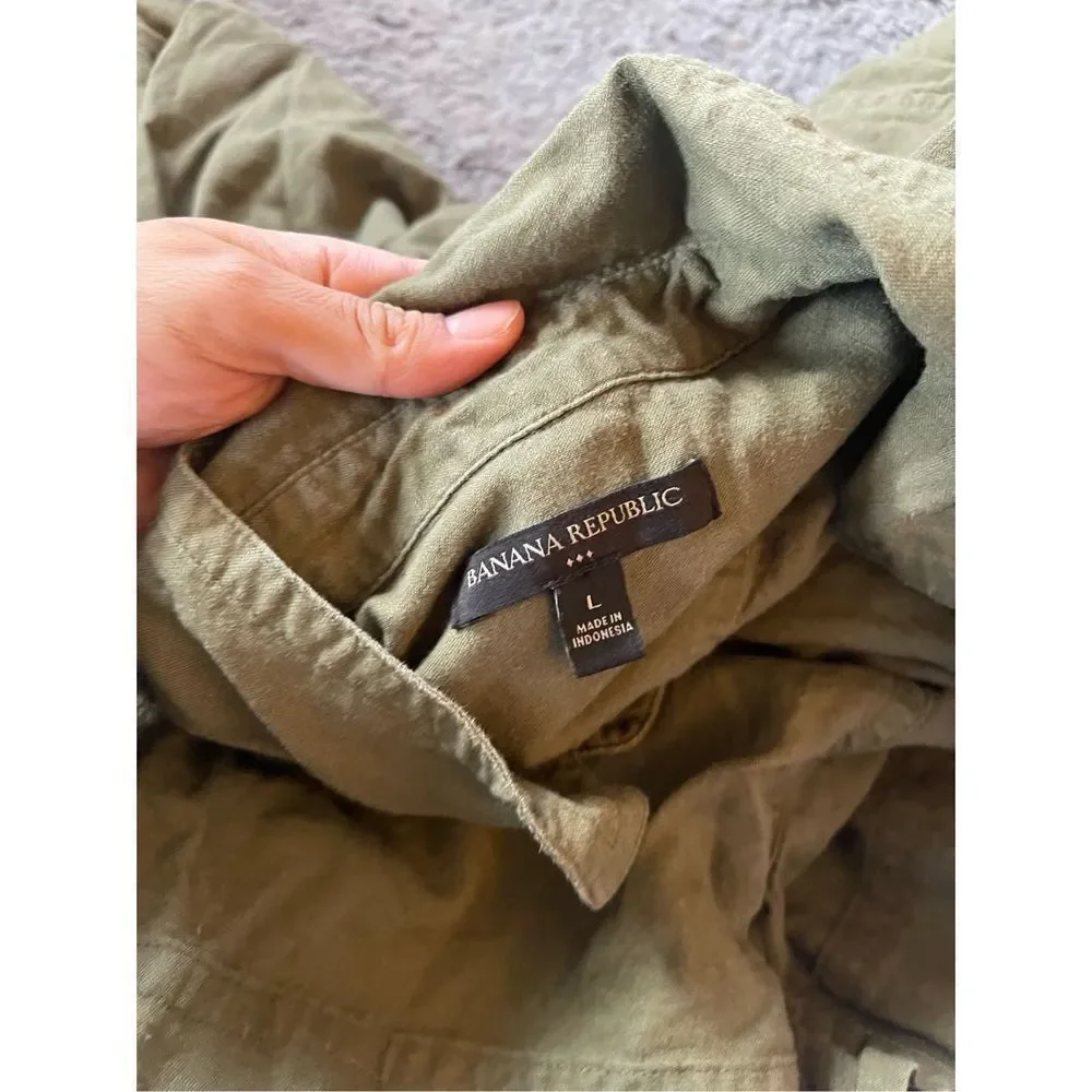 Banana republic linen blend long sleeve utility romper‎ size large